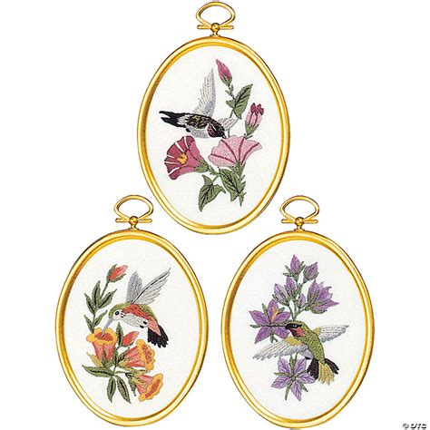 Janlynn Hummingbirds Embroidery Kit #004-0864 Set of 3-3" x 4"